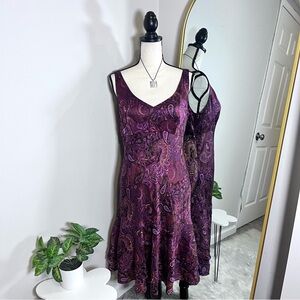 Ann Taylor Loft burgundy satin sleeveless paisley aline dress